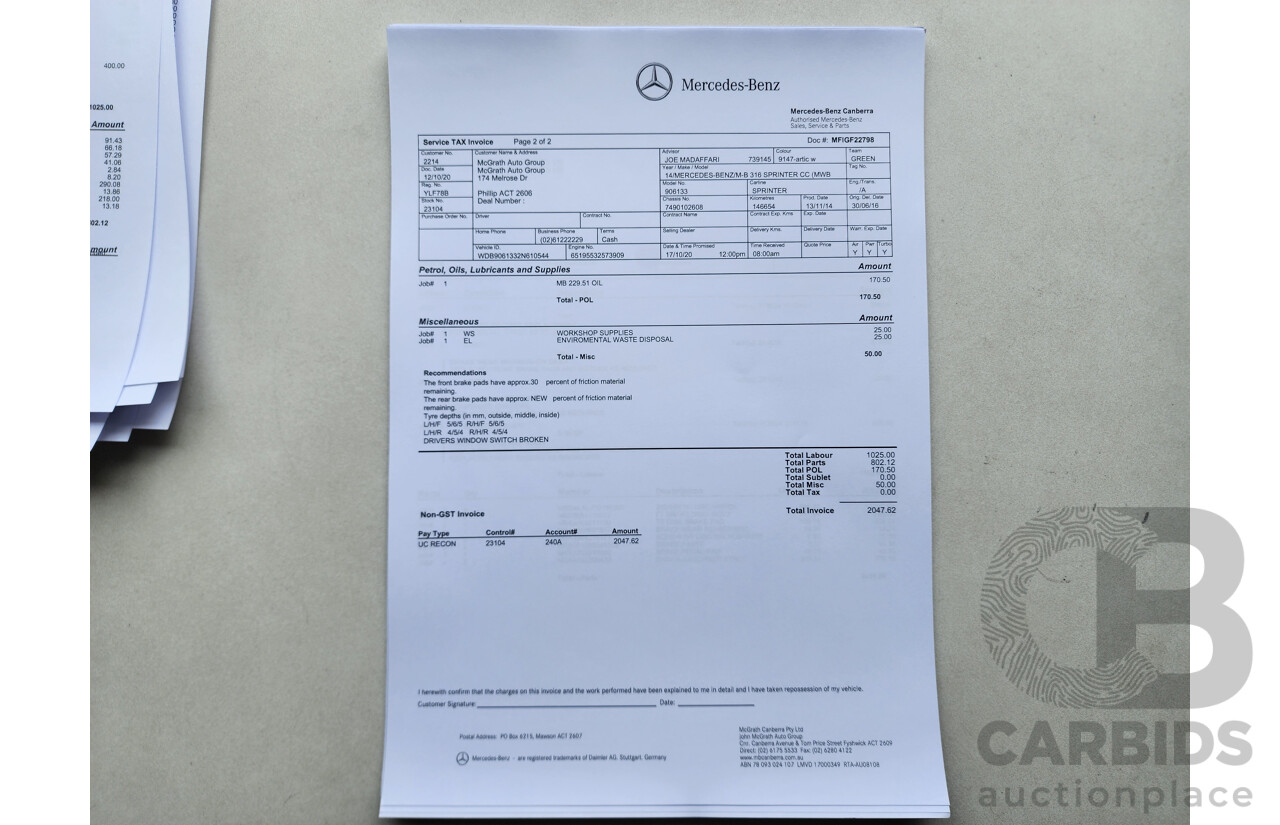 03/2015 Mercedes-Benz Sprinter 316 CDI Medium Wheelbase Auto MY14 2d White 2.1L