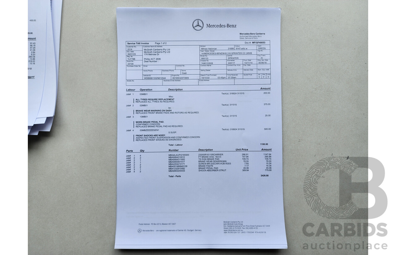 03/2015 Mercedes-Benz Sprinter 316 CDI Medium Wheelbase Auto MY14 2d White 2.1L