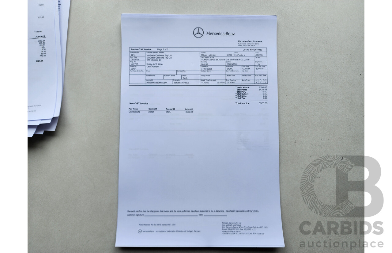 03/2015 Mercedes-Benz Sprinter 316 CDI Medium Wheelbase Auto MY14 2d White 2.1L