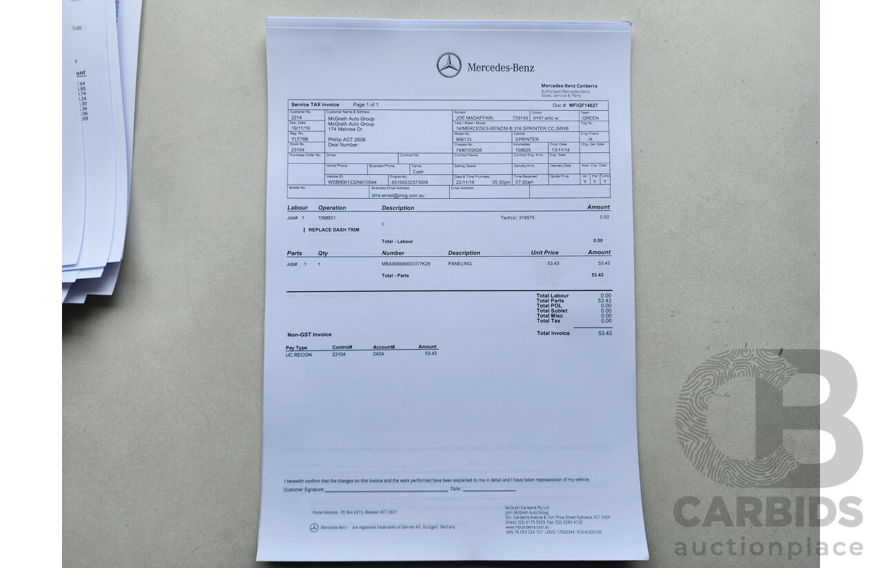03/2015 Mercedes-Benz Sprinter 316 CDI Medium Wheelbase Auto MY14 2d White 2.1L