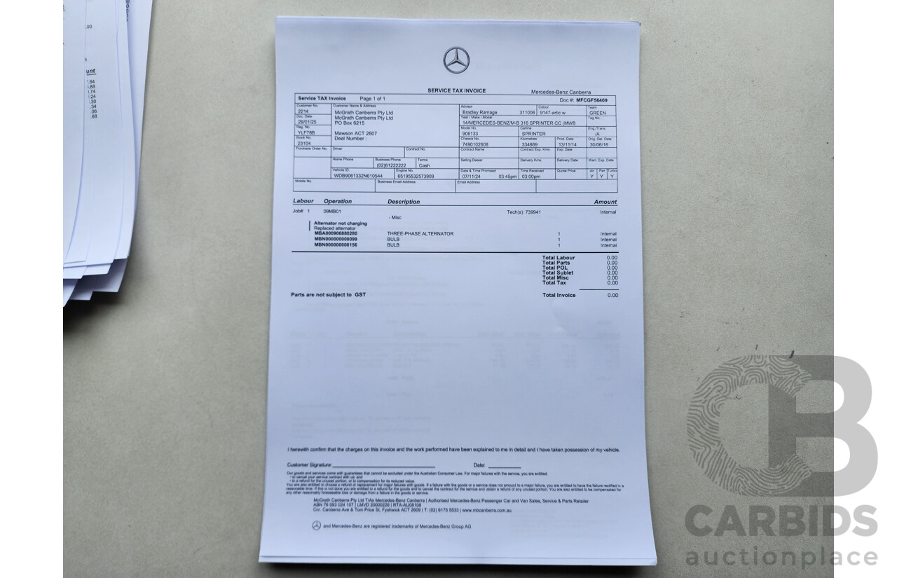 03/2015 Mercedes-Benz Sprinter 316 CDI Medium Wheelbase Auto MY14 2d White 2.1L