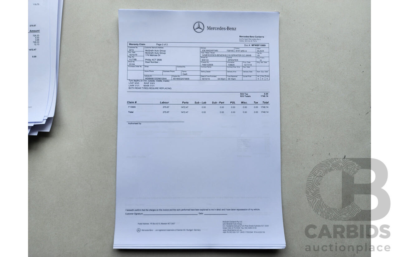03/2015 Mercedes-Benz Sprinter 316 CDI Medium Wheelbase Auto MY14 2d White 2.1L