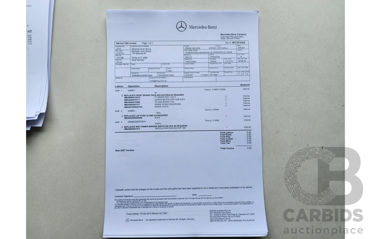 03/2015 Mercedes-Benz Sprinter 316 CDI Medium Wheelbase Auto MY14 2d White 2.1L