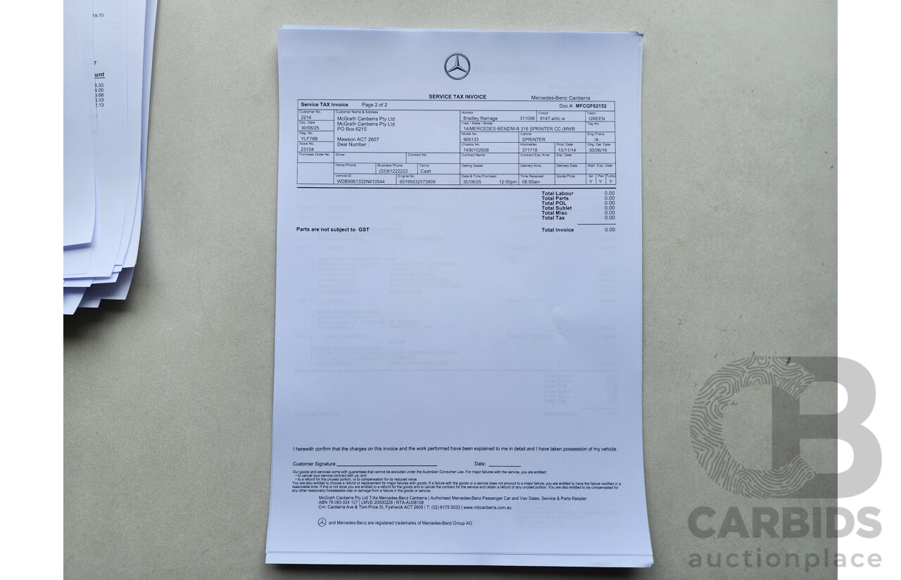 03/2015 Mercedes-Benz Sprinter 316 CDI Medium Wheelbase Auto MY14 2d White 2.1L