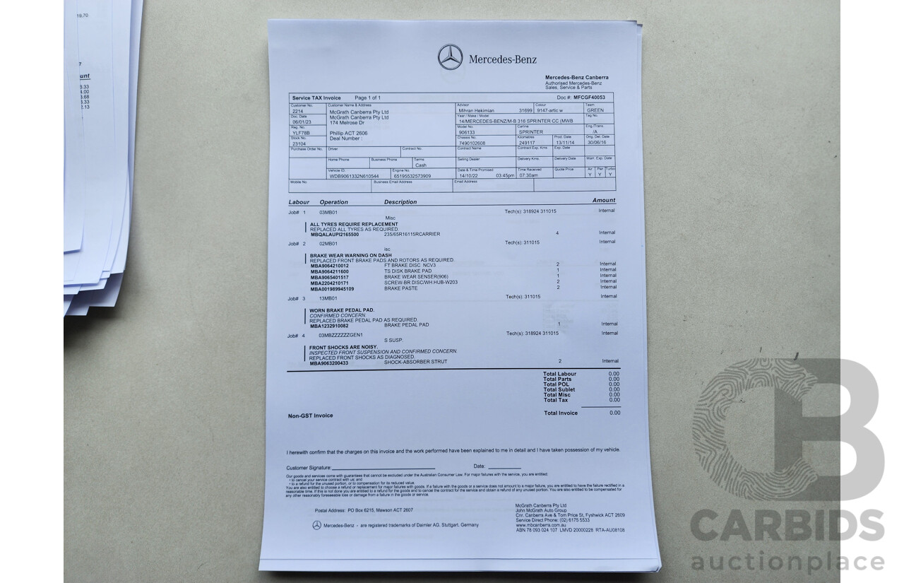 03/2015 Mercedes-Benz Sprinter 316 CDI Medium Wheelbase Auto MY14 2d White 2.1L