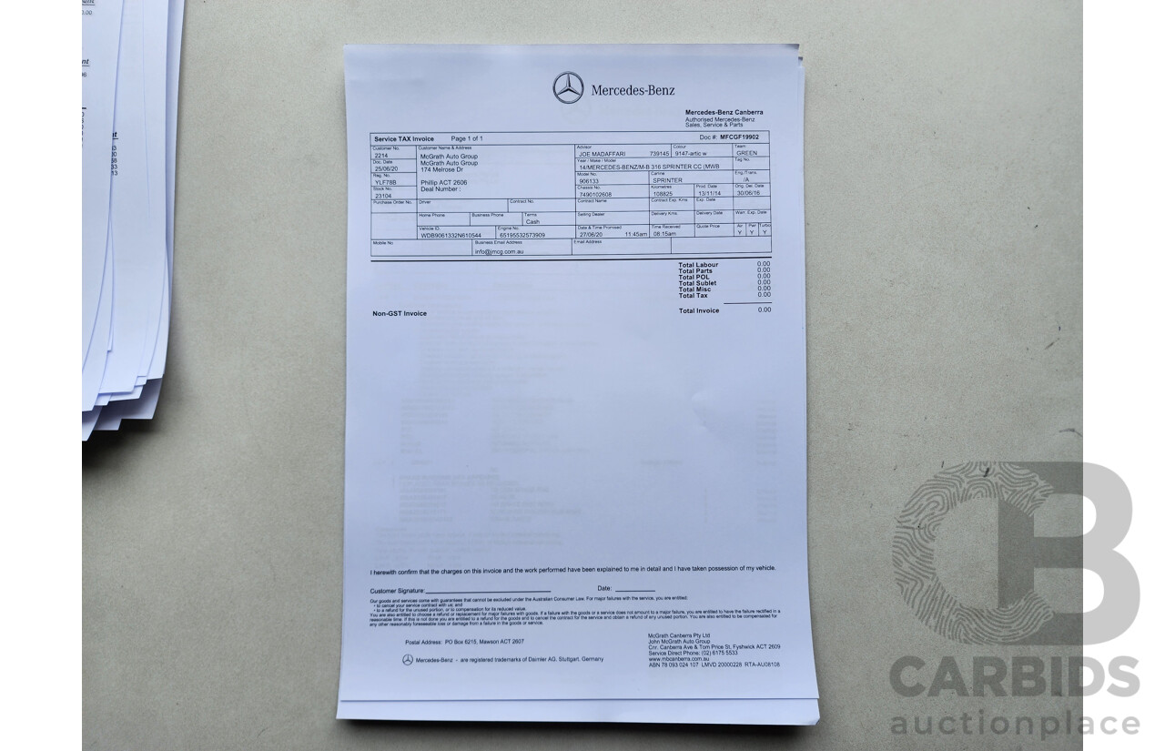 03/2015 Mercedes-Benz Sprinter 316 CDI Medium Wheelbase Auto MY14 2d White 2.1L