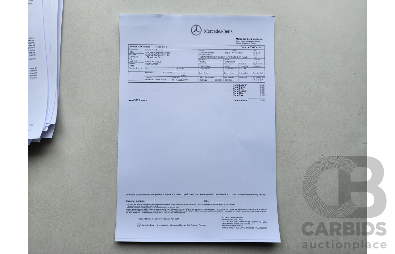 03/2015 Mercedes-Benz Sprinter 316 CDI Medium Wheelbase Auto MY14 2d White 2.1L