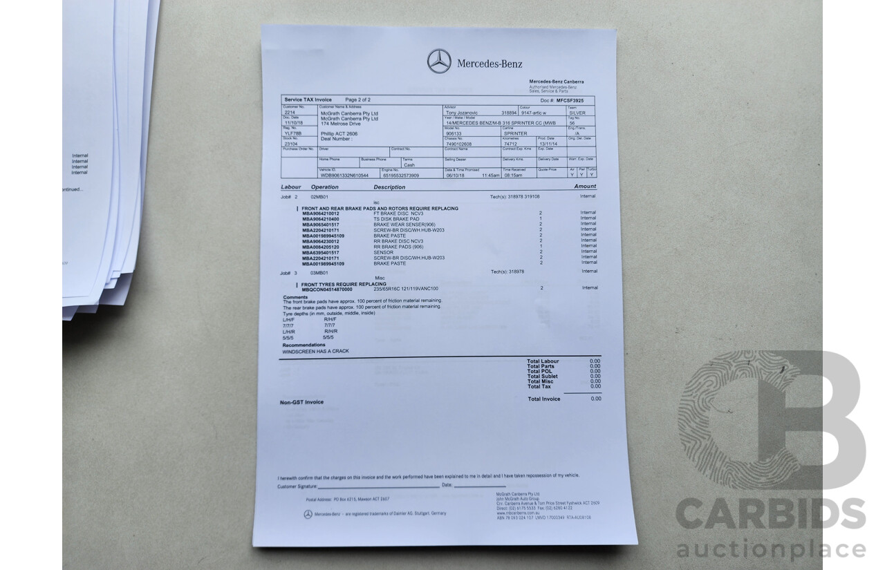 03/2015 Mercedes-Benz Sprinter 316 CDI Medium Wheelbase Auto MY14 2d White 2.1L