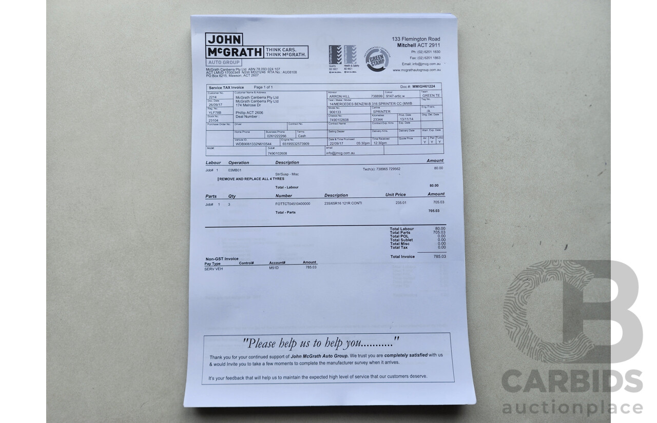 03/2015 Mercedes-Benz Sprinter 316 CDI Medium Wheelbase Auto MY14 2d White 2.1L