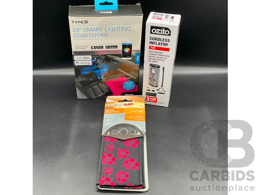 Type S 24'' Smart Lighting Starter Kit, Ozito Cordless Inflator and Gearup Steering Wheel Cover