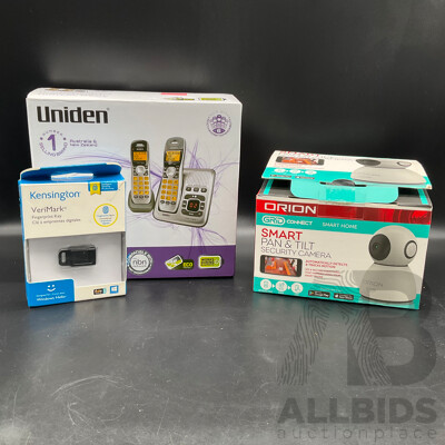 Orion Security Camera, Kensignton VeriMark and Uniden Dect1735 Phone