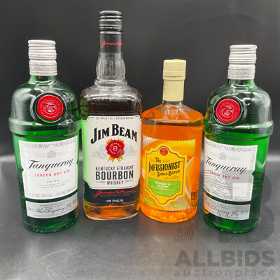Tanqueray London Dry Gin 700ml, Jim Beam Bourbon 1L and  the Infusionist Small Batch 700ml
