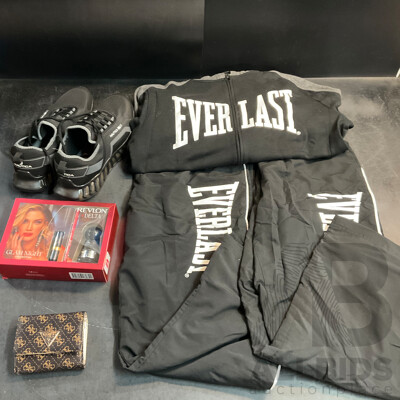 Guess Wallet & Revlon Gift Set & Nautica Size 13 Shoes & Assorted Everlast Apparel