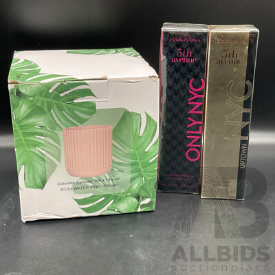 Elizabeth Arden 5th Avenue Only NYC, Uptown NYC and Dolomite Cyclinder 15(h)x14(w)cm