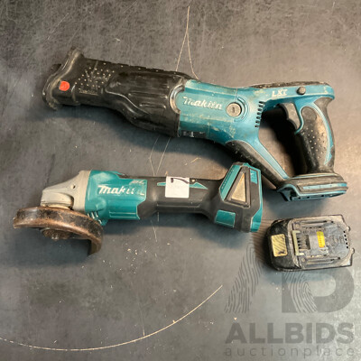 Makita BJR181 Cordless Reciprocating Saw & DGA504 Angle Grinder with 1 Battery