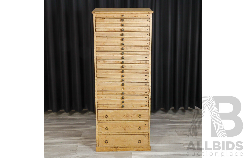 Antique Baltic Pine 25 Drawer Specimen Unit