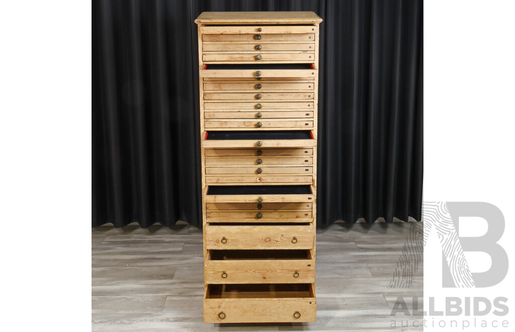 Antique Baltic Pine 25 Drawer Specimen Unit