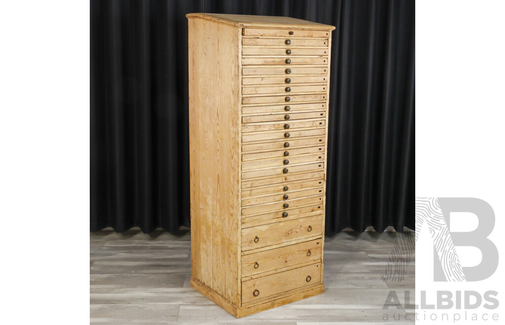Antique Baltic Pine 25 Drawer Specimen Unit