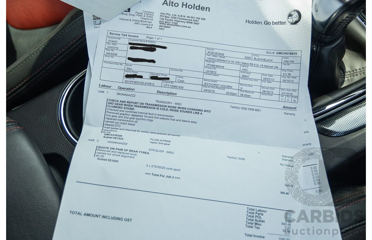 06/2013 Holden Special Vehicles (HSV) Maloo R8 Gen-F 2d Utility Phantom Black Metallic V8 6.2L - Walkinshaw Enhanced