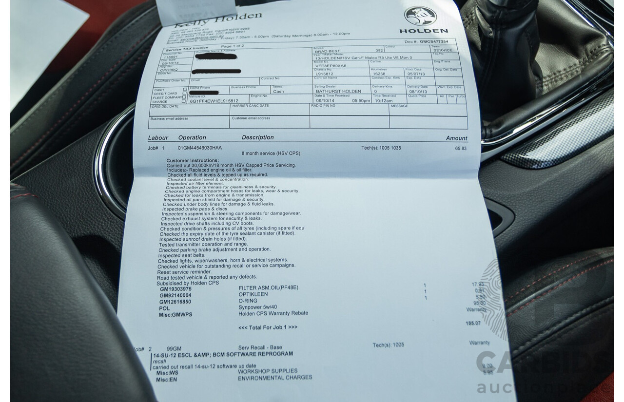 06/2013 Holden Special Vehicles (HSV) Maloo R8 Gen-F 2d Utility Phantom Black Metallic V8 6.2L - Walkinshaw Enhanced
