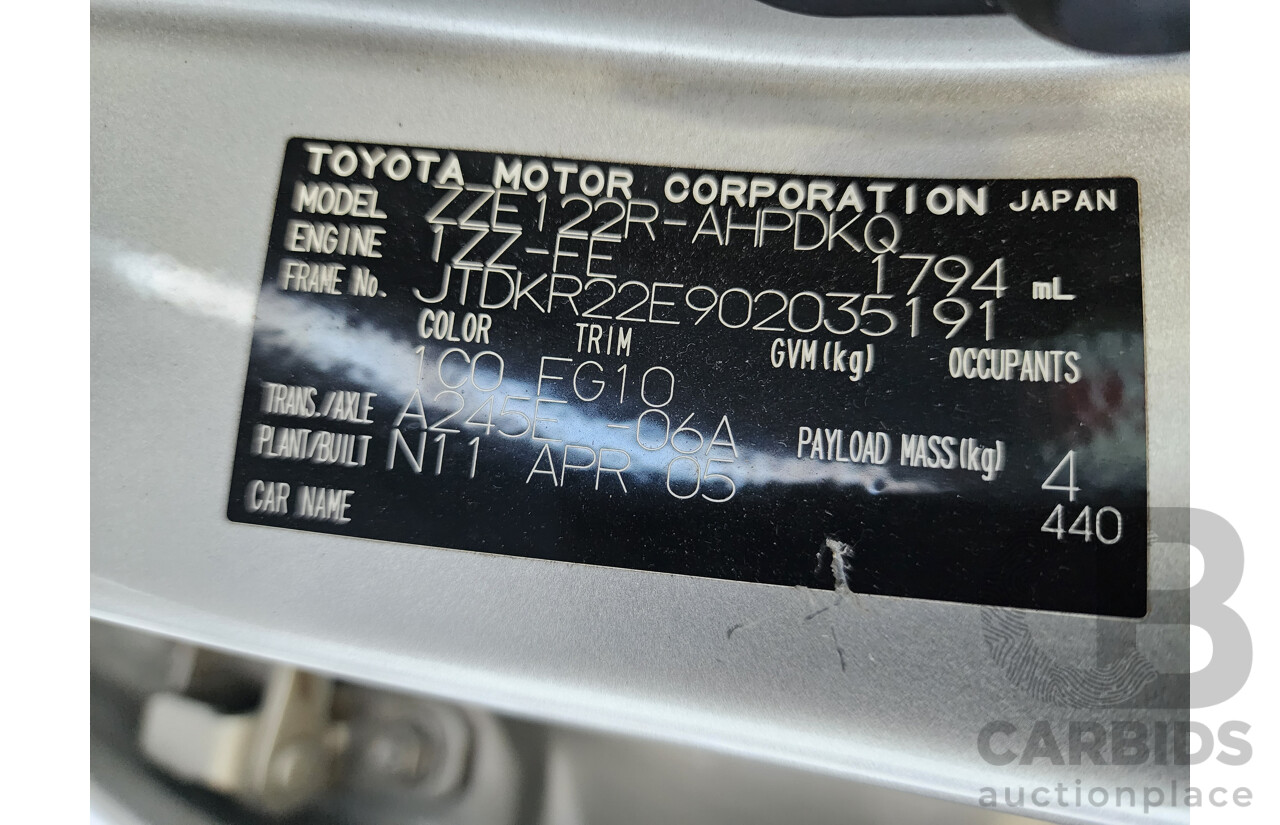 5/2005 Toyota Corolla Ascent SECA ZZE122R 5d Hatchback Silver 1.8L