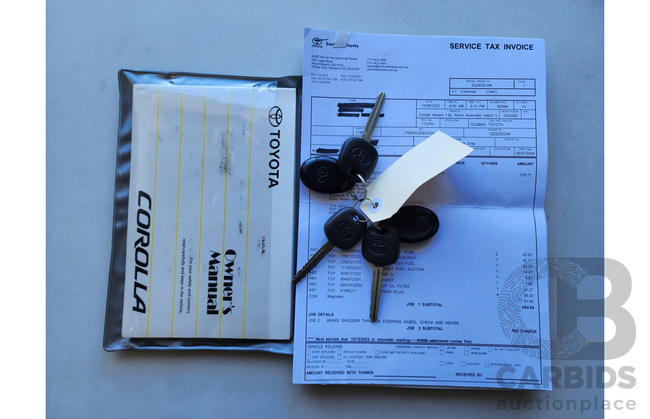 5/2005 Toyota Corolla Ascent SECA ZZE122R 5d Hatchback Silver 1.8L