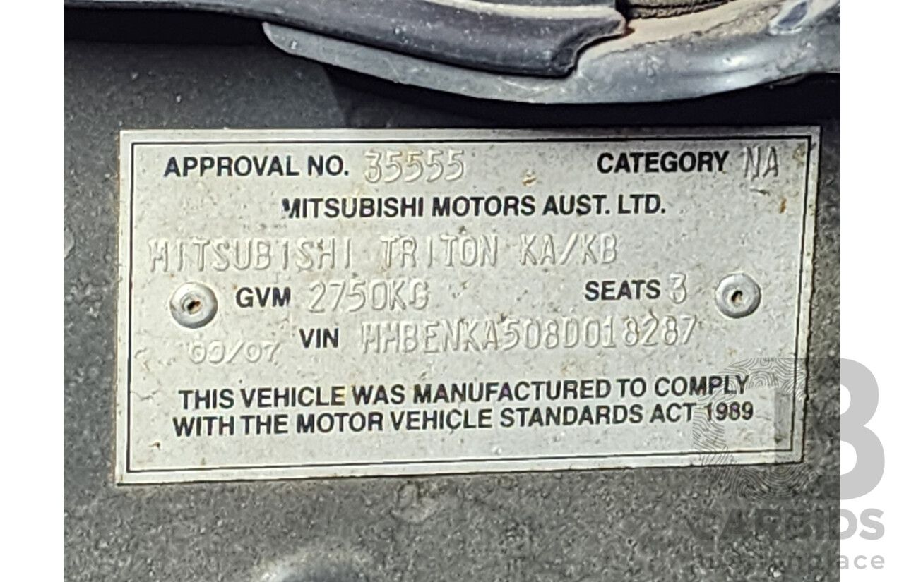 9/2007 Mitsubishi Triton GL ML C/Chas Grey 2.4L