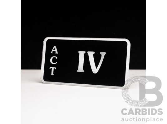 ACT 2 Character Motor Vehicle Number Plate - IV - (Roman Numeral for 4)