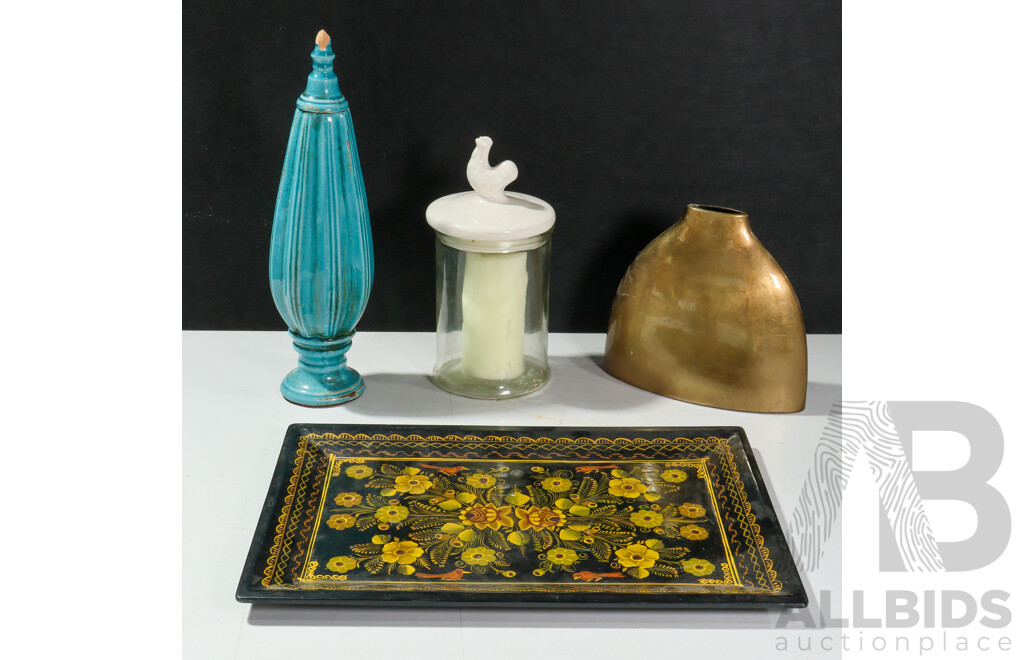 Collection Decorative Home Ware Items Including Hand Painted Tray and More