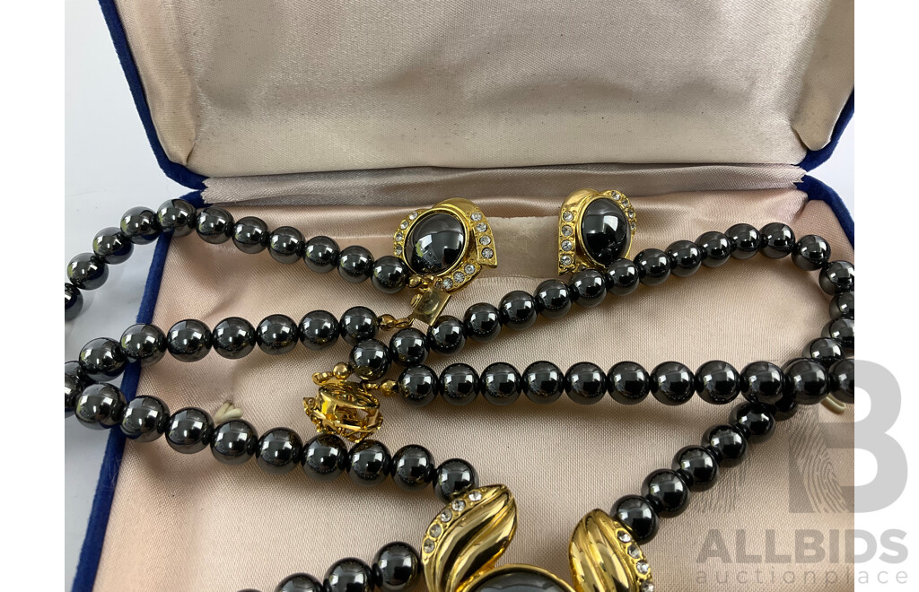 Australian Medallions Including Centenary of Federation, Sydney Swimmers Memento, ANZAC Day 2014 with Faux Pearl Necklace, Rose Quartz Pendant, Necklace with Matching Earrings and Silver Lead Zinc Ore Sample