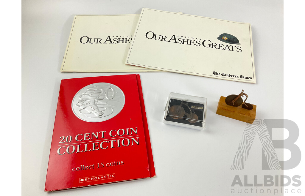 Australian Scholastic Twenty Cent Coin Folder, Canberra Times Ashes Greats Folders, Penny Farthing Model