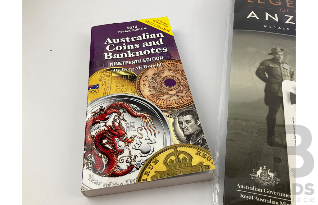 Australian 2017 Legends of the ANZACS Folder with Victoria Cross Medallion, Australian Defence Force Service Medals, 2012 Australian Coins and Banknotes Pocket Guide and Mini Digital Scales