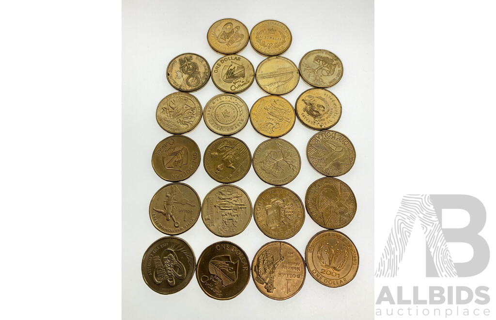 Twenty Two Australian Commemorative One Dollar Coins Including 2016 Royal Australian Mint, 2020 Eureka 2013 NSW Bicentenary, 2017 Trans Australia Railway, 2018 Convict Era, 2020 Qantas and More