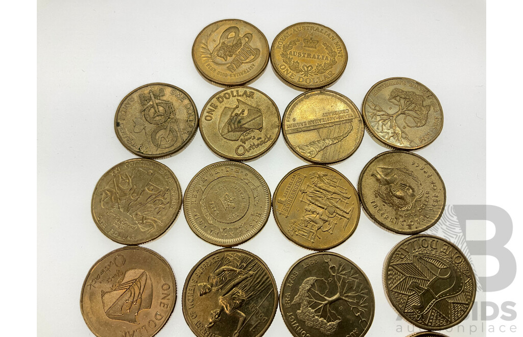 Twenty Two Australian Commemorative One Dollar Coins Including 2016 Royal Australian Mint, 2020 Eureka 2013 NSW Bicentenary, 2017 Trans Australia Railway, 2018 Convict Era, 2020 Qantas and More