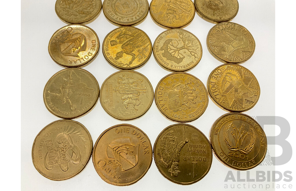 Twenty Two Australian Commemorative One Dollar Coins Including 2016 Royal Australian Mint, 2020 Eureka 2013 NSW Bicentenary, 2017 Trans Australia Railway, 2018 Convict Era, 2020 Qantas and More