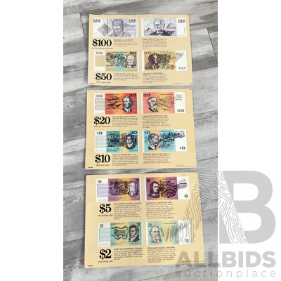 Three RN Industries Australian Paper Banknote Information Posters, Ex North Ainslie Primary School Three RN Industries Australian Paper Banknote Information Posters, Ex North Ainslie Primary School