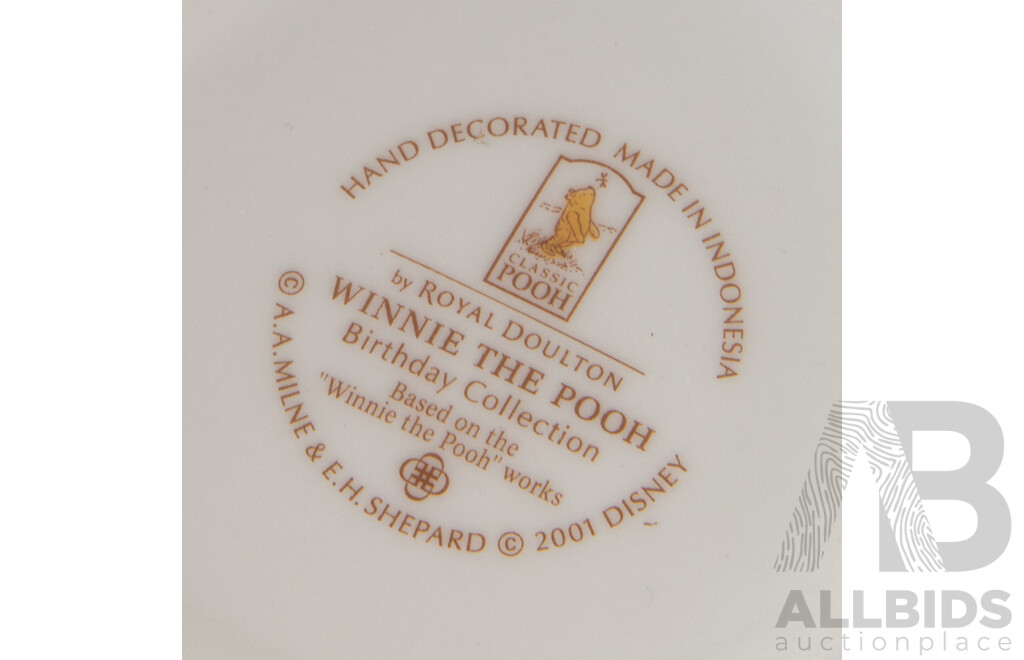 Collection Children's Themed Pieces Comprising Two Royal Doulton Winnie the Pooh Mugs, V & B Elephant, Royal Copenhagen Figure in Box & Royal Crown Derby Figure in Box