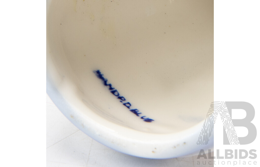 Collection Seven KLM Delft Miniature Cottage Bottles Along with Two Delft Bells