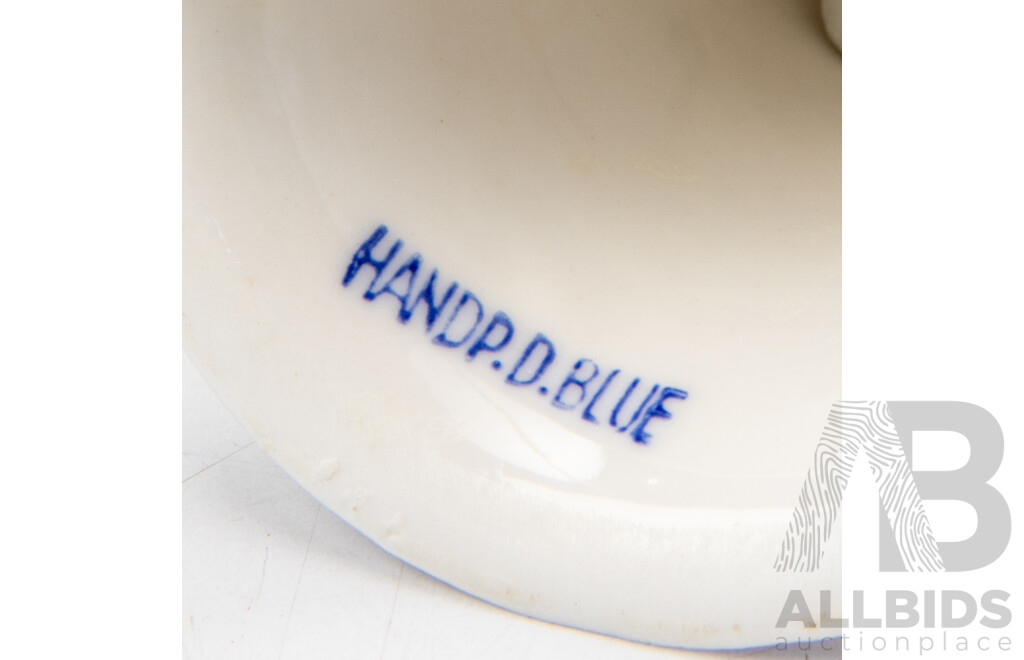 Collection Seven KLM Delft Miniature Cottage Bottles Along with Two Delft Bells