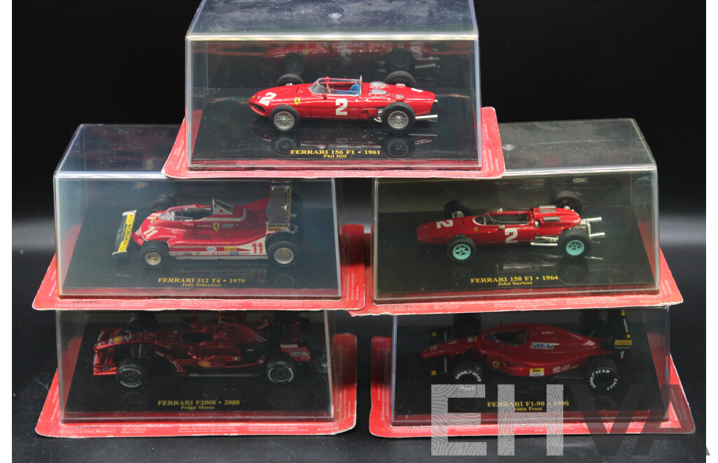 Five Diecast Ferraris Including - F2008, F1-90 1900 , 158 F1 1964, 156 F1 1961, 312 T4 1979 - 1:43 Scale