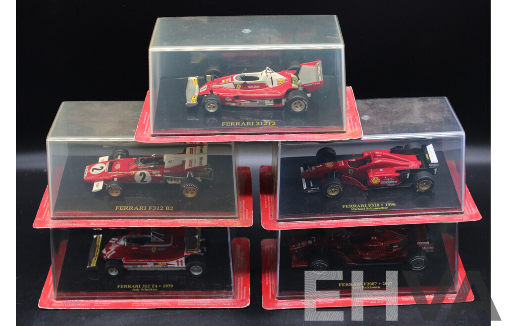 Five Diecast Ferraris Including - 312T2, F312 B2, F310 1996, 312 T4 1979, F2007 - 1:43 Scale
