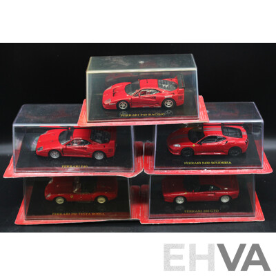 Five Diecast Ferraris Including - F40 Racing, F40, F430 Scuderia, 250 Testa Rossa, 288 GTO - 1:43 Scale