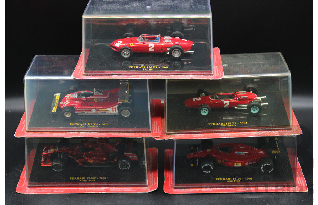 Five Diecast Ferraris Including - F2008, F1-90 1900 , 158 F1 1964, 156 F1 1961, 312 T4 1979 - 1:43 Scale