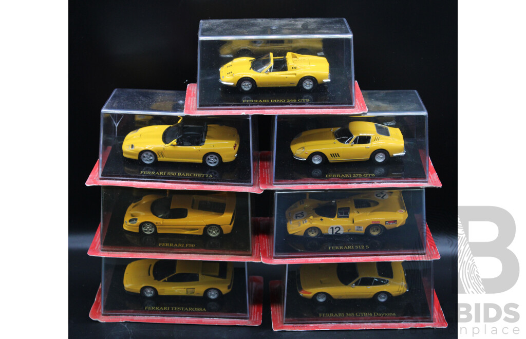 Seven Diecast Yellow Ferrari Collection - 1:43 Scale