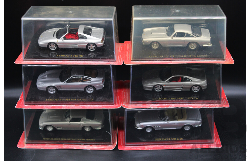 Six Diecast Silver Ferrari Collection - 1:43 Scale