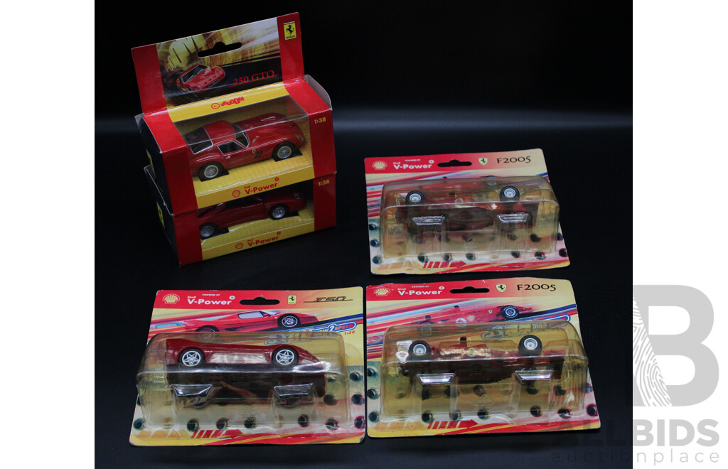 Five V-POWER Ferrari Model Car Collection Including F2005, F50, 250 GTO -  1:38 Scale