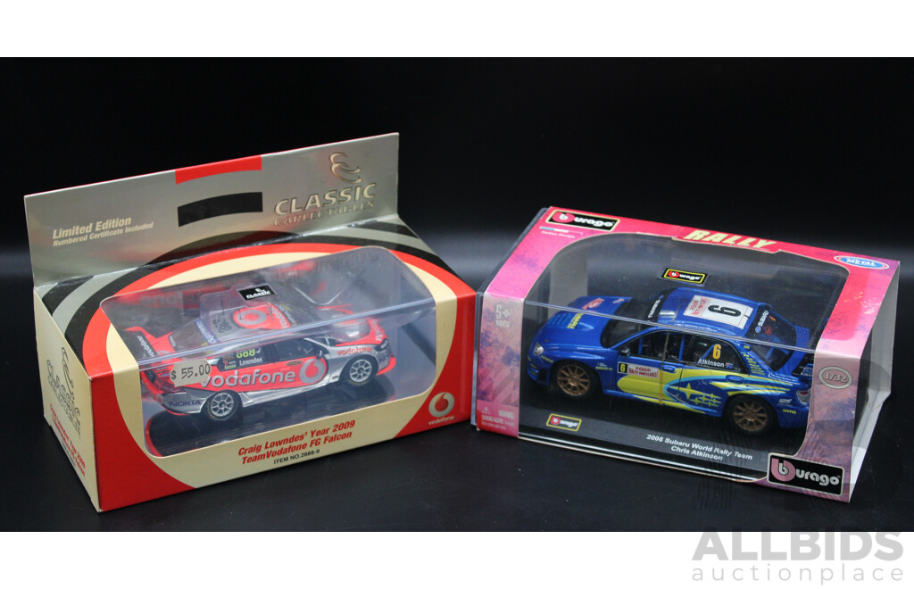 Classic Carlectables Limited Edition Craig Lowndes' Year 2009 Team Falcon 1:43 & Bburago 2006 Subaru World Rally Team 1:32 Diecast Car