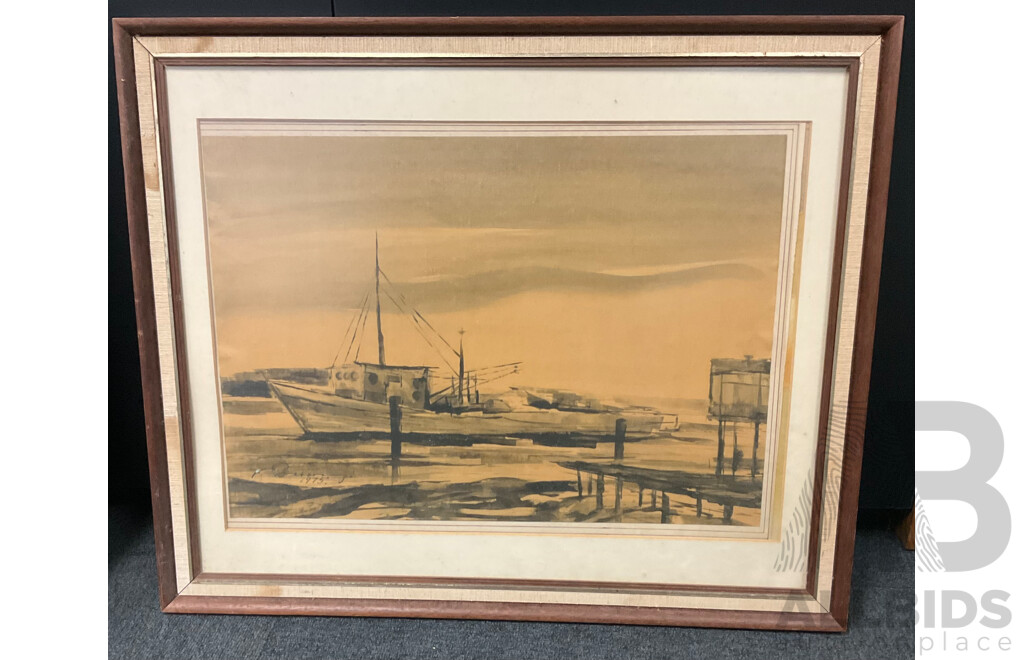 Three T. Csabonyi Art Work - Oil on Board Saint with Halo, Framed Landscape Gouche on Board and Framed the Fishing Boat Ink on Paper