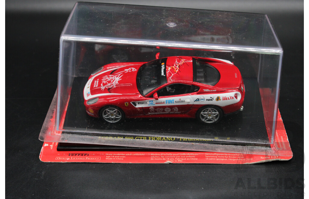 Five Diecast Ferraris Including 312T-1975, 612 Scaglietti ''China Tour'', 550 GT Maranello,  F126 C2, 599 GTB FIORANO ''Panamerican Tour''   - 1:43 Scale