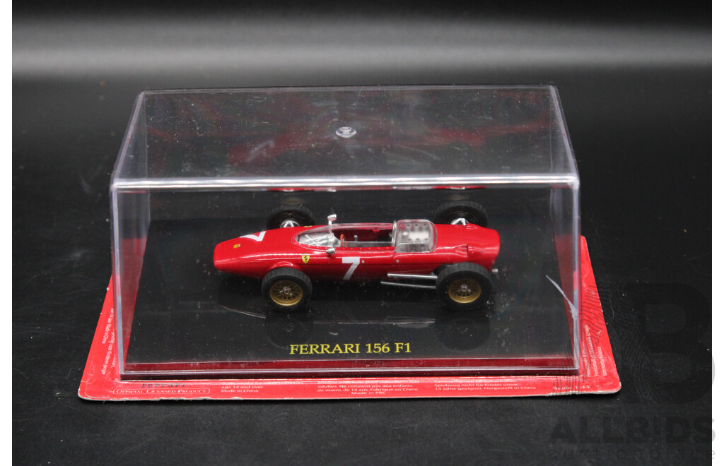 Five Diecast Ferraris Including 156 F1, F246, 500 F2, 158 F1 -1964 , 375 F1 - 1951  - 1:43 Scale